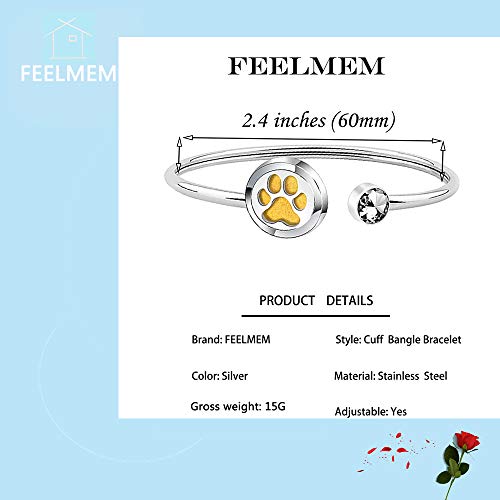 FEELMEM Dog Lover Gift Essential Oil Diffuser Bracelet Crystal Paw Print Charm Aromatherapy Locket Bracelet Engraving When I Needed A Hand I Found Your Paw2