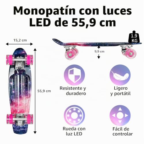 Miniatura 5 de Beleev Skateboard Complete 22 X 6 Inch Mini, Para Niños, Adolescentes, Principiantes, Ruedas Con Luz Led De Pu Con Herramienta En T Para Patines Todo En Uno, Monopatín 55cm