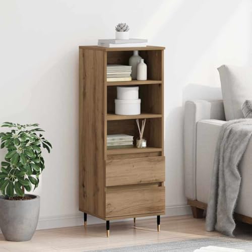 Tabla alta de roble 40x36x110 cm con 3 estantes y 2 cajones para salón y pasillo 5