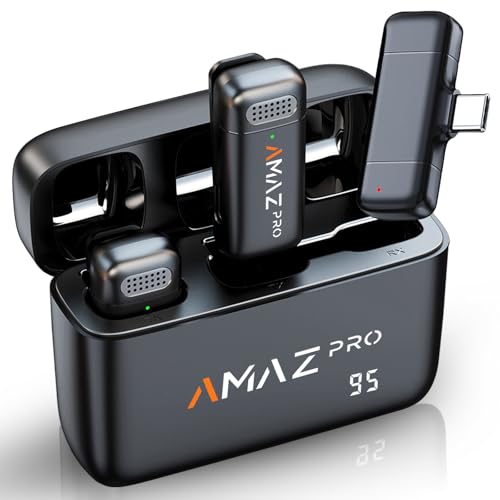 Amazpro Wireless Lavalier Microphone for iPhone 15,Android Phone,Laptop,2 Pack Mini Microphone with Charging Case,Professional Noise Reduction,for Video Vlog,YouTube,TikTok,Instagram,Interview(USB-C)