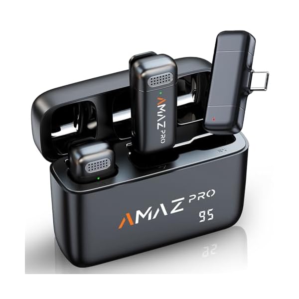 Amazpro Wireless Lavalier Microphone for iPhone 15,Android Phone,Laptop,2 Pack Mini Microphone with Charging Case,Professional Noise Reduction,for Video Vlog,YouTube,TikTok,Instagram,Interview(USB-C)