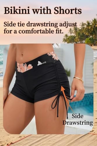 Image of Holipick 2 Piece Bikini Swimsuit with Shorts Halter Push Up Bathing Suit | Push up bikini with V neck design. Comfortable boyshorts with adjustable side ties.