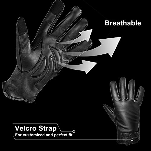 Leather Motorcycle Riding Gloves For Men Women Biker W/ Touchscreen, Waterproof Thermal Winter Gloves Full Finger Warm Glove In Cold Weather For Motorbike, Cycling, Driving, Hiking (Black, Size 2Xl) #TOP4