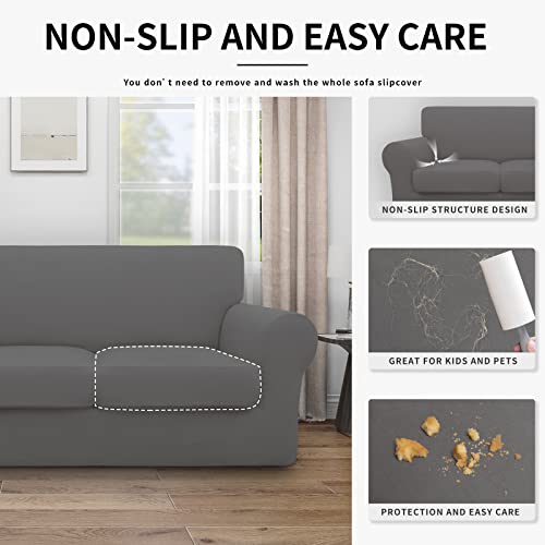 Image of Easy-Going Waterproof Oversized Couch Cover for Dogs 3 Cushion Sofa | 4 Pieces Stretch Sofa Slipcover for 3 Separate Cushion Couch Leakproof Furniture Protector for Kids, Pets Gray