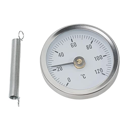 HpLive Termómetro para calefacción de tubo de 0 - 120°, bimetálico con puntero de acero inoxidable, termómetro, tubo de calefacción, medidor de contacto, accesorio de muelle, diámetro 63 mm Cover