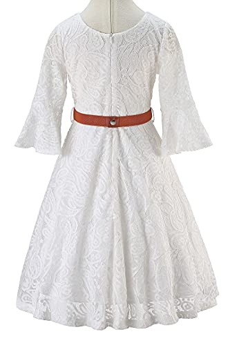 Bow Dream Lace Flower Girl Dress With Rhinestones Belt For Junior Bridesmaid Country Party White 14 #TOP4