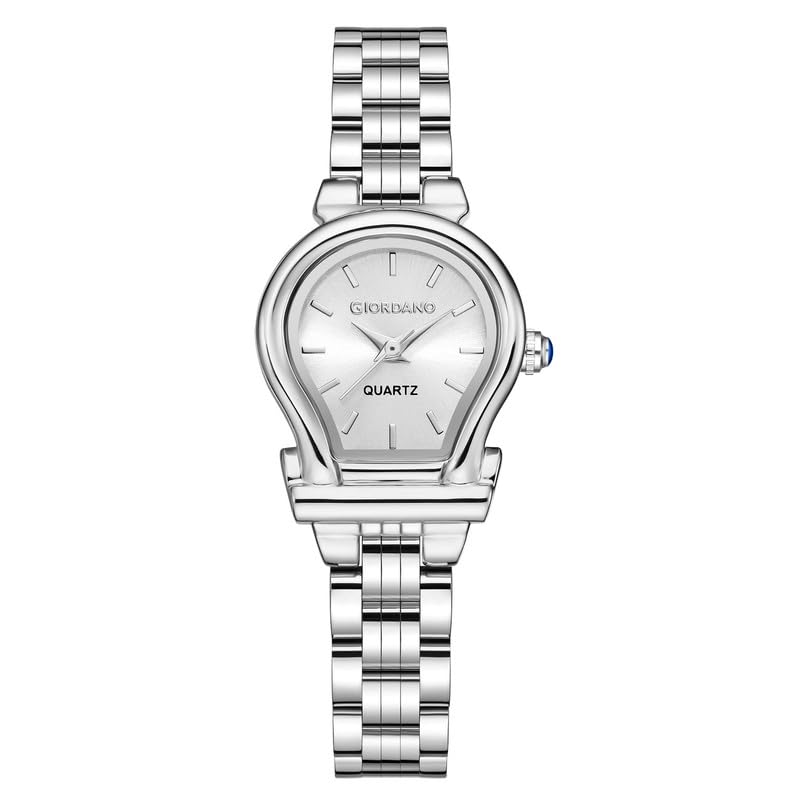 Image of Giordano Analog Quartz Watch for Women with Oval Dial, Water Drop Shaped Case, Blue Crown, Stainless Steel Strap - GZ-60155