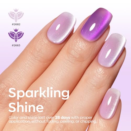 Image of modelones Cat Eye Gel Nail Polish, 6 Colors Purple Pink Glitter Gel Polish Set with Magnet Sparkle Galaxy Series Nail Polish Kit Soak Off Led Nail Art Manicure Salon DIY Gifts