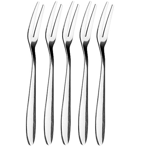 ZAAWUUT Confezione da 5 forchette in acciaio inox, a 2 rebbi, per cocktail, antipasti, dessert, frutta, degustazione per feste e viaggi, 13 cm (argento)