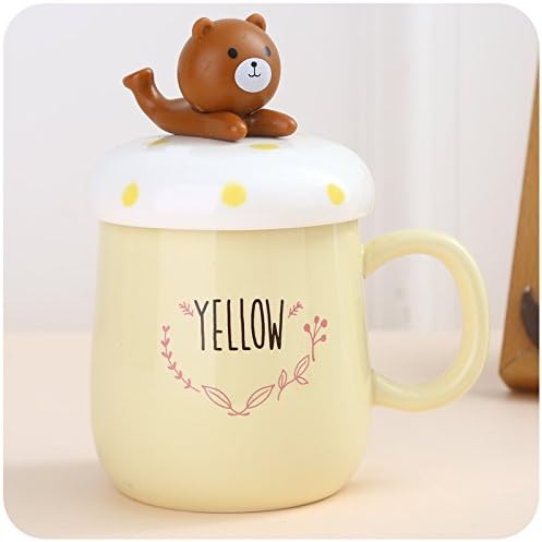 Mugcap The Coffee Office Japanese Continental Lovely Ceramic Mug Cereal Constellation Large Milk Korean Simple Milk Cup, Yellow Bear - with Stand Without The Spoon Feed Cup Pad