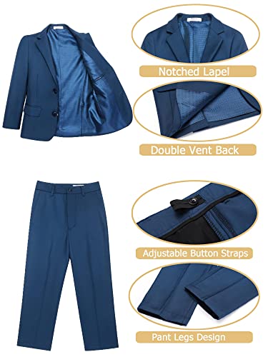 Boyoo Boy's 4 Pieces Formal Suit Set Slim Fit Blazers Outfit With Jacket, Vest, Dress Pants And Tie For Kids Size 5-14 Years Blue #TOP3