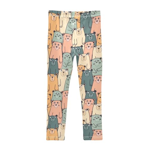 Girls Basic Leggings Baby Girls Pants Vintage Bear Soft Footless Stretchy Tights Pants 4-10Y2