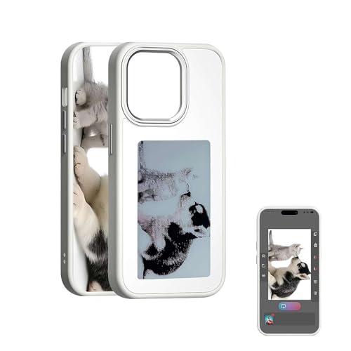 iPhone 15 �p�C���N �X�N���[���ی� �X�}�[�g�t�H�� �P�[�X�ADIY E-Ink �d�b�P�[�X NFC �`���A�d�b�P�[�X���J�X�^�}�C�Y���āA�C���N �X�N���[���Ɏʐ^�𑦍��ɕ\�� �o�b�N �J�o�[ (�z���C�g)