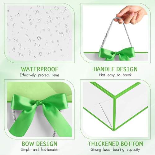 Image of JMANNI Gift Bags with Handles, 13 inch Medium Gift Bag for Presents, 1 Pcs Bags with 2 Tissue Paper and 1 Cards for Baby Shower Wedding Bridal Shower Mother's Day Birthday Party (White-Green