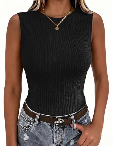 Zeagoo Women's High Neck Tank Top 2026 Slim Fitted Ribbed Basic Casual Sleeveless Tops Black
