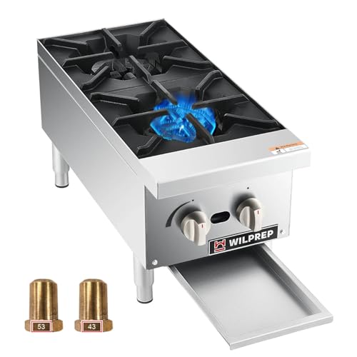 WILPREP Countertop Gas Range, 2 Burner Countertop Gas Stove with 50000 BTU, 12
