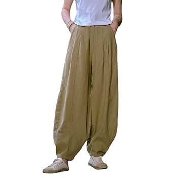 amachi. アマチ AY10-20 Layered Linen Pants HEARTTOUCH Women's Linen Baggy Casual Cotton Bloomers Pants