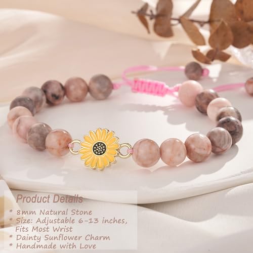 Seyaa Easter Gifts Sunflower Natural Stone Bracelet Gifts for Teen/Girls with Quotes Card3