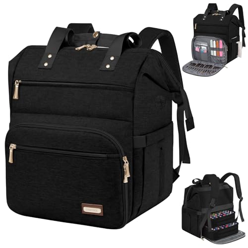 LTINVECK Estojo organizador de esmalte, mochila para 70 garrafas e lâmpada de unha, kit de suprimentos de unhas destacáveis de 2 camadas, estojo de armazenamento, Preto, Large, Viagens
