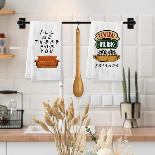 Homythe FRHMUS002 Friends Kitchen Towels, Friends Merchandise Gifts Kitchen Decor, 2 Pack Cute Friends Dish Towels - Birthday Housewarming Christmas White Elephant Gifts thumb #2