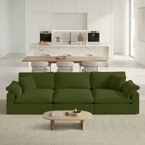 Image of Modular Cloud Sofa,Convertible 3-Seater Set,Extra Deep Seat Down Filled Seat,Washable & Replaceable Cushion Covers for Living Room,Apartment,Green