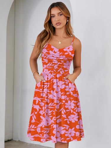 Image of YATHON Casual Dresses for Women Sleeveless Cotton Summer Beach Dress A Line Spaghetti Strap Sundresses with Pockets