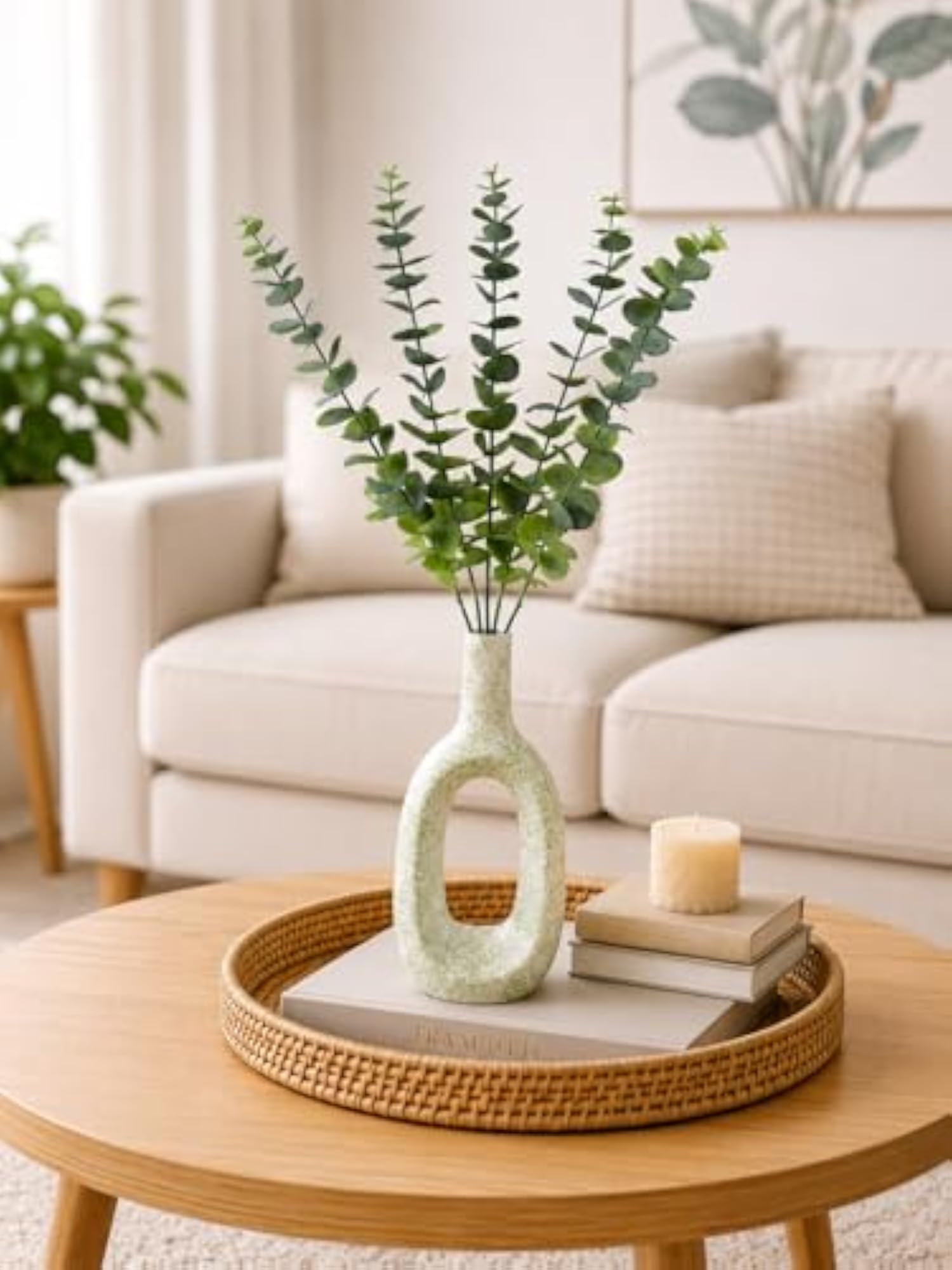 Artificial Silver Dollar Eucalyptus Stem for Indoor Garden