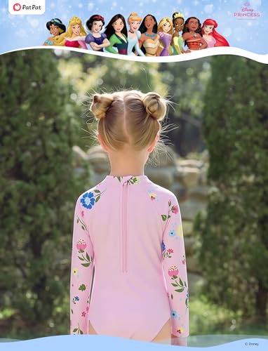 Image of Disney Frozen Stitch Princess Minnie Mouse Girls Swimsuit Long Sleeve Rashguard UPF 50 One Piece Bathing Suit Size 3M-13Y