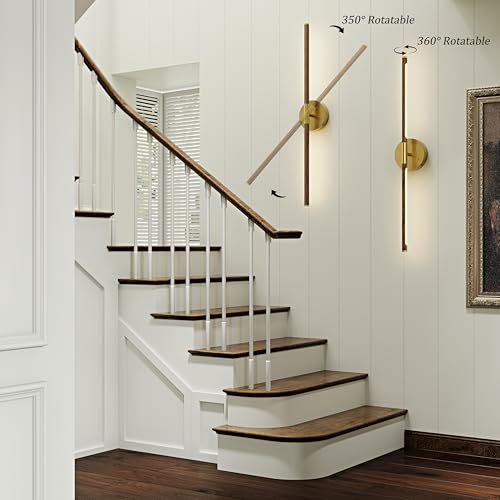 Image of 24 Inch Battery Operated Wall Sconce Set of 2-8000mAh, Rechargeable, Dimmable, 3000K-6000K, Remote, Touch Control, Timer, 350 Rotate, LED Wall Lamps for Living Room, Bedroom, Walnut Gold