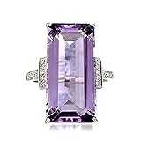 Psiroy 925 Sterling Silver Plated Emerald Shaped Simulated Amethyst Engagement Wedding Ring for Women Size 7