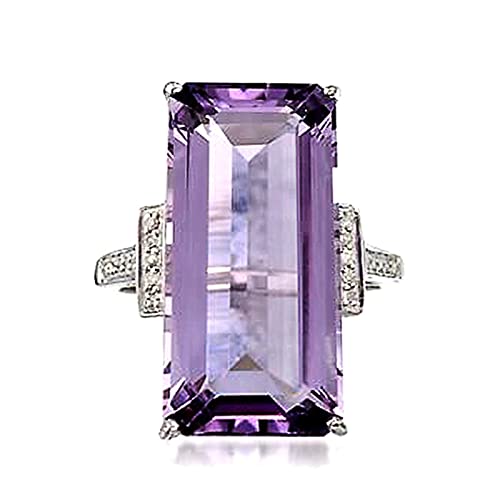 925 Sterling Silver Plated Emerald Shaped Simulated Amethyst Engagement Wedding Ring for Women