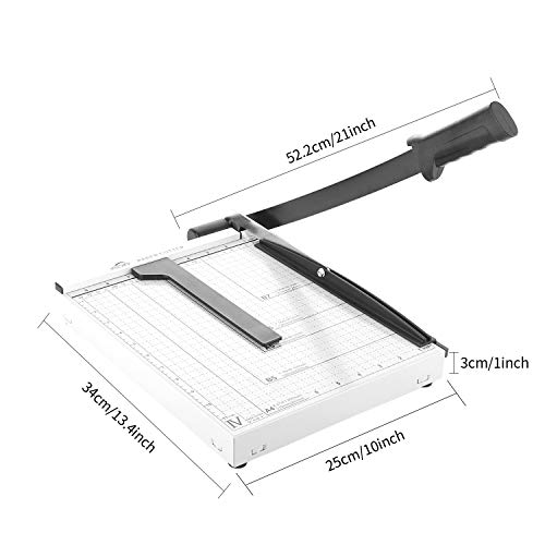 Paper Cutter Guillotine, Paper Cutter and Trimmer with Dual Paper Guide Bars, Heavy Duty Metal Base Trimmer for Home, Office, 12 Sheets Capacity, A4 Size, 12 Inch Cut Length (White)