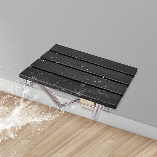 Folding Shower Seat Wall Mounted, Plastic Wood Black