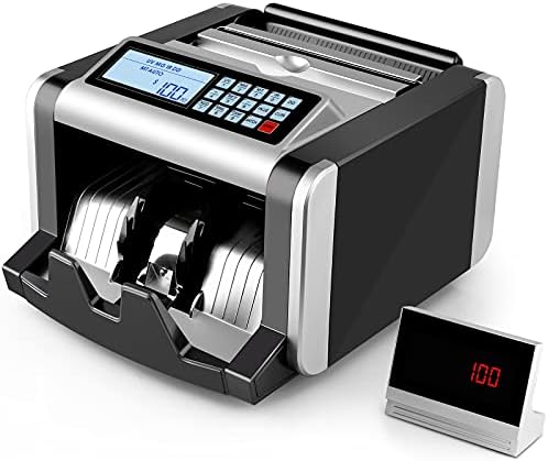 Money Counter Machine with UV/MG/IR Counterfeit Detection, Portable Bill Counting Machine with Add & Batch Modes, LCD Display, 1,000 Bills/Min