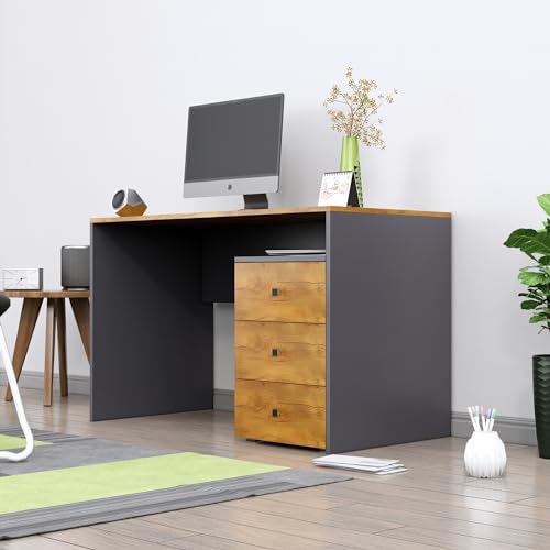 Image of Bniture Wooden Study Table for Home with Bottom Storage | Engineered Wood Study Table with Book Shelf | Multi Purpose Computer Desk for Writing | Laptop Table for Office & Home | Slate Grey