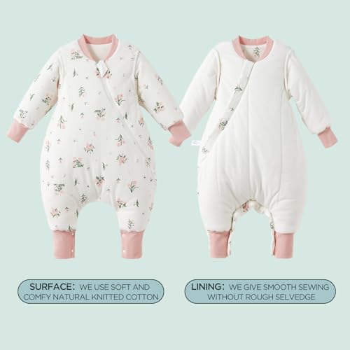 Image of Duomiaomiao 3.5 TOG Toddler Sleep Bag 6-12 Months 100% Cotton Winter Side Open Zipper Baby Sleep Sack with Feet, Warm Toddler Wearable Blanket