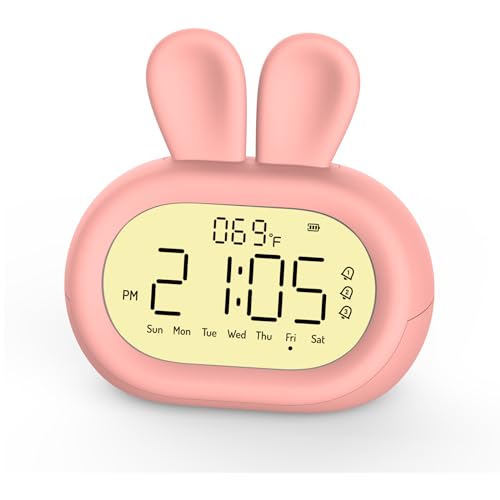 Rabbit Alarm Clock for Kids, Digital Alarm Clock to Wake Up Kids, Cute Bunny Decoration, Toddler Bedroom Night Light Clock, Gifts for Kids Girls Boys Teenagers, Birthday Room Decoration