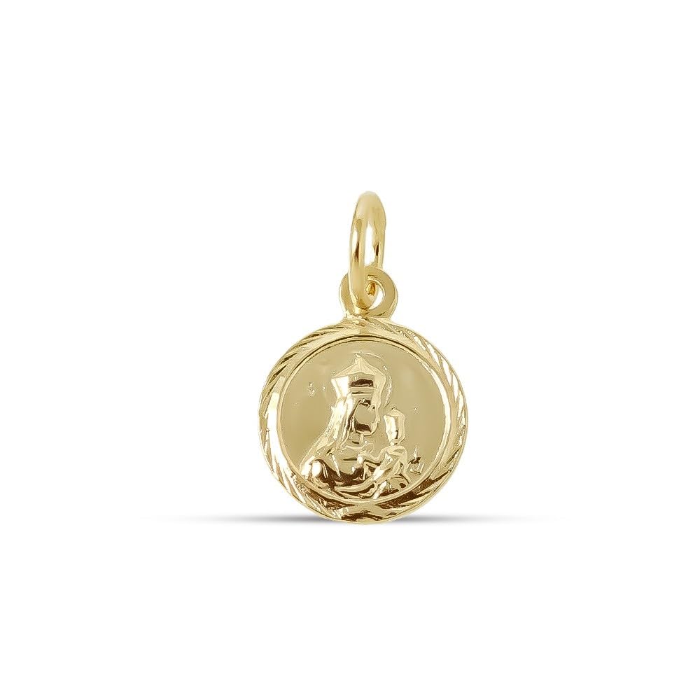 Virgen del Carmen Corazón de Jesús Escapulario Medalla Plata Ley 925m chapado oro 12mm. bisel