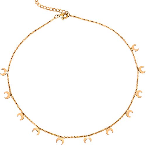 Collier ras du cou étroit acier doré pour femme à pendentifs réglable