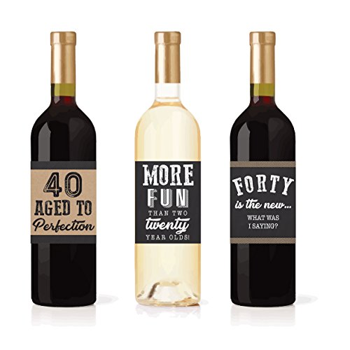 6 40Th Birthday Wine Or Beer Bottle Labels Stickers Present, 1981 Bday Milestone Gifts For Him Man, Cheers To 40 Years, Vintage Funny Fabulous Unique Party Decorations Supplies For Men Husband Male #TOP3