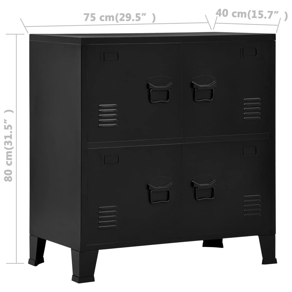Willood Mueble Indutrial con 4 Puertas Mueble Despacho Oficina Armario Malla Cajones Compartimentos Almacenamiento Organizador de Acero Negro