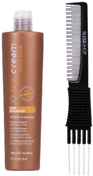 Inebrya Ice Cream Curly Plus Curl Shampoo (10.14 oz) with Teasing Comb Pack of 1
