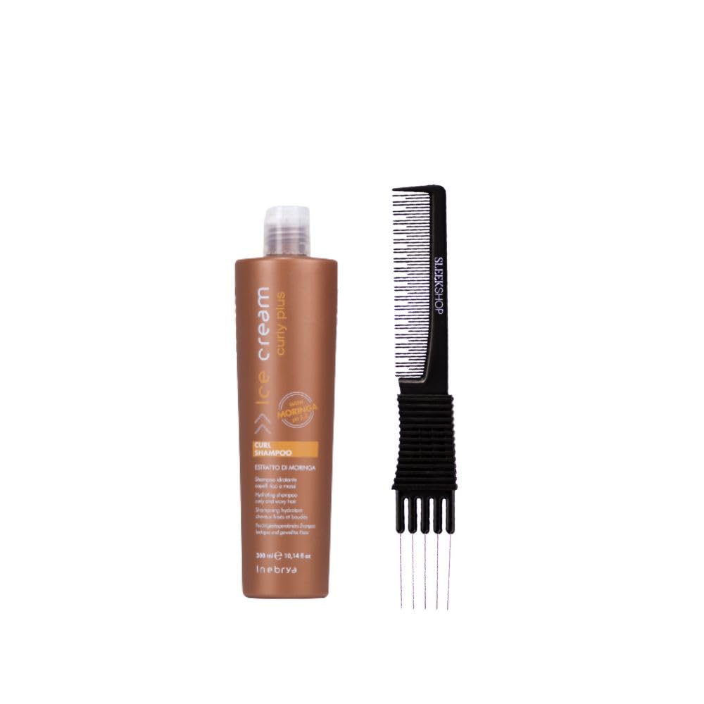 kussInebrya Ice Cream Curly Plus Curl Shampoo (10.14 oz) with Teasing Comb Pack of 1