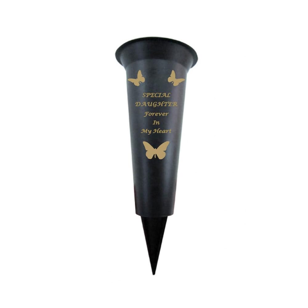 Memorial Grave Vases Ornaments Plastic Flower Holders - Butterfly Spike Grave Flower Vase Holders with Funeral Verses for Your Loved Ones - Black (Daughter)