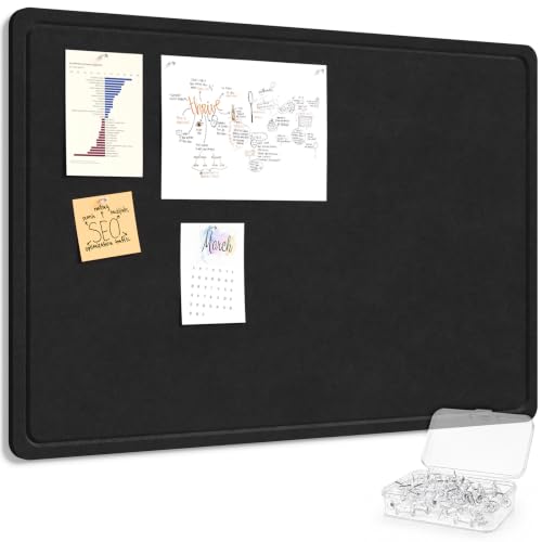 Lifewit Cork Board Alternative, 35.4"x 23.6" Bulletin Board with Self-Adhesive, Decorative Felt Pin Board Vision Board Message Board with 50 Pushpins for Office Wall Decor, Room Decor, Black