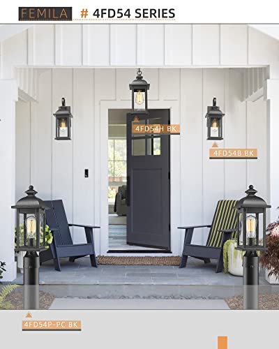Femila Outdoor Pendant Lights For Porch, Exterior Hanging Latern Outdoor Hanging Light Fixture, Black Finish With Clear Glass, 4Fd54H Bk #TOP1