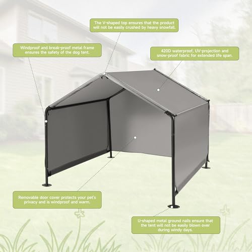 Dog Shade Shelter Outdoor Tent for Large Medium Dogs, Outside Sun Rain Canopy Pet House for Homeless Cats Pigs Livestock with Waterproof Roof Rainproof Cover & Artificial Grapevine Leaves Dog Shade Shelter Outdoor Tent for Large Medium Dogs, Outside Sun Rain Canopy Pet House for Homeless Cats Pigs Livestock with Waterproof Roof Rainproof Cover & Artificial Grapevine Leaves
