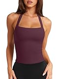 LASLULU Womens Halter Sports Bra Summer Fashion Tank Tops 2026 Open Back Sexy Long Workout Gym Yoga Shirts Y2k Going Out Bra Tops Activewear(Burgundy Medium)