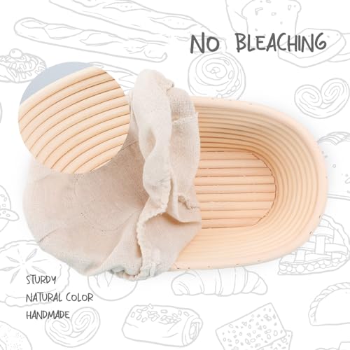 DOYOLLA Set of 2 10inch Oval Shaped Banneton Brotform Bread Dough Proofing Rising Rattan Basket & Liner Combo