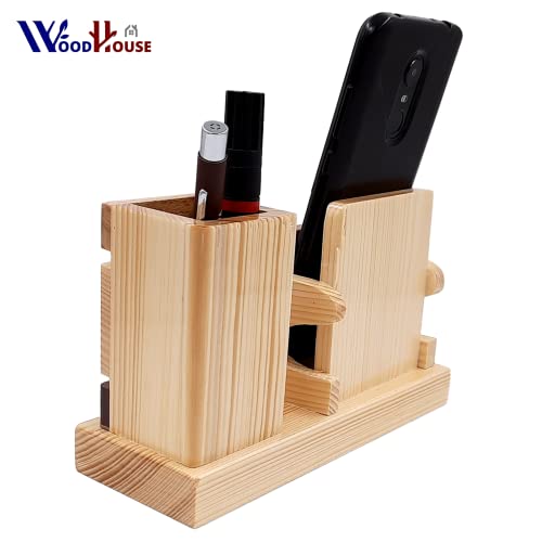Image of WOOD HOUSE Wooden Pen Stand with Card Holder /Study Table, Pen Holder for Office Table Stylish for Office & Student Desk (Pen Stand with Pen Holder)